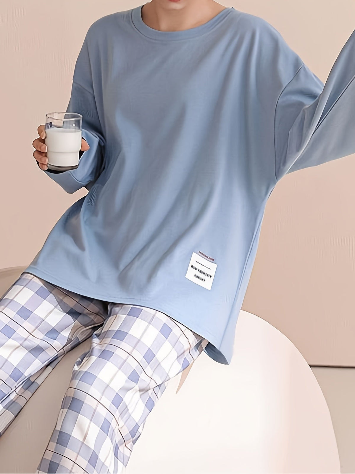 Pajama Set Women's Long Sleeve Pink Top Plaid Pants – Sleepwear, Loungewear, Casual, Gift