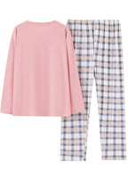 Pajama Set Women's Long Sleeve Pink Top Plaid Pants – Sleepwear, Loungewear, Casual, Gift