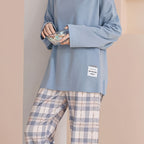 Pajama Set Women's Long Sleeve Pink Top Plaid Pants – Sleepwear, Loungewear, Casual, Gift