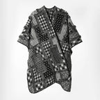 Patchwork Kimono Cape Women's Oversize Open Front Black White – Casual, Office, Holiday, Gift