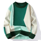 Patchwork Knit Sweater Men's Crew Neck Cable Color Block Pullover – Casual, Winter