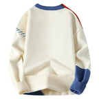 Patchwork Knit Sweater Men's Crew Neck Cable Color Block Pullover – Casual, Winter