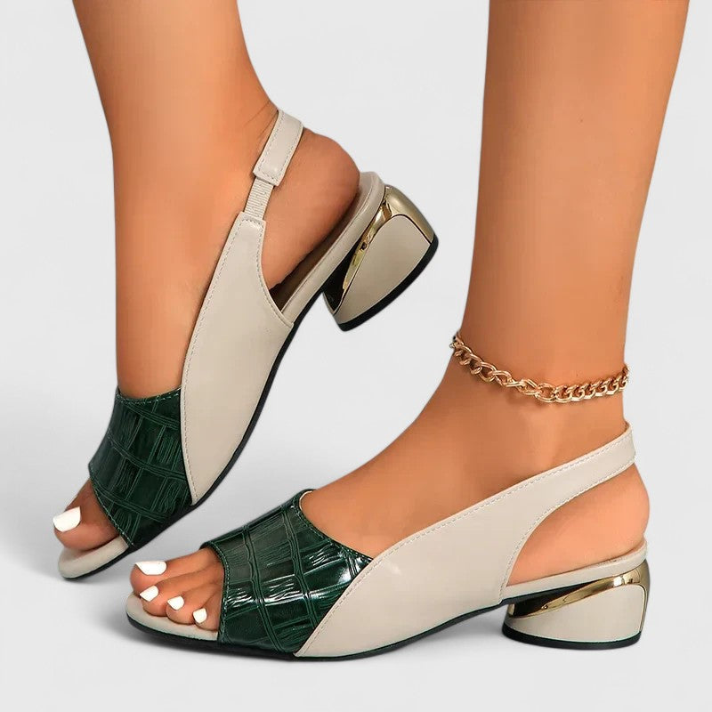 Peep Toe Slingback Sandals Black Beige Croc Block Heel Women's – Office, Casual · Faylori