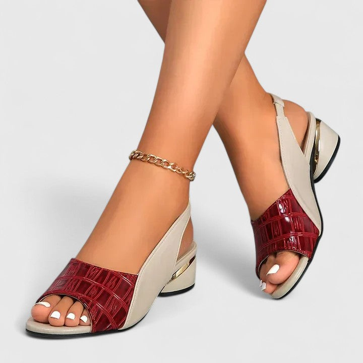 Peep Toe Slingback Sandals Black Beige Croc Block Heel Women's – Office, Casual · Faylori