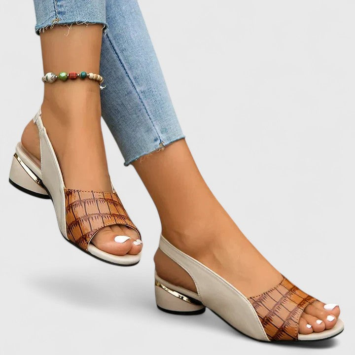 Peep Toe Slingback Sandals Black Beige Croc Block Heel Women's – Office, Casual · Faylori