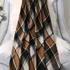 Plaid A-Line Skirt Women's Flared High Waist Midi Skirt Brown Black Check – Casual, Office