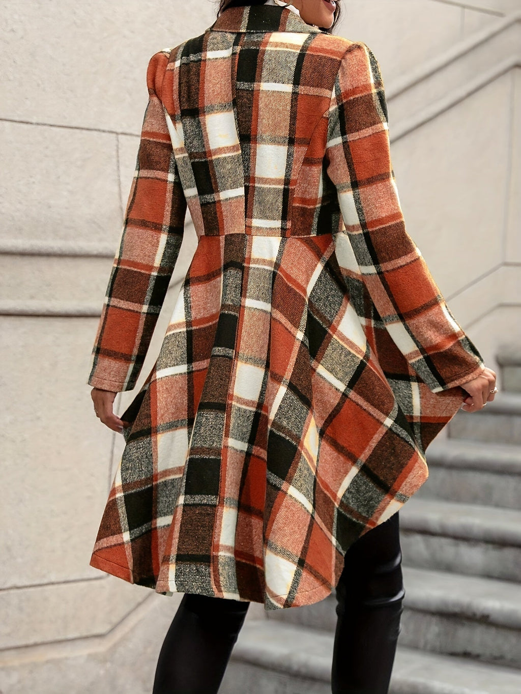 Plaid Draped Jacket Women's Open Front Long Sleeve High-Low Hem – Casual, Office