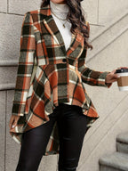 Plaid Draped Jacket Women's Open Front Long Sleeve High-Low Hem – Casual, Office