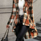 Plaid Draped Jacket Women's Open Front Long Sleeve High-Low Hem – Casual, Office