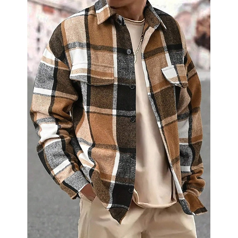Plaid Flannel Overshirt Men's Long Sleeve Button-Up Shacket – Casual, Office, Fall Layering Gift