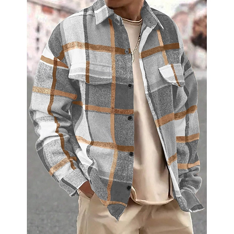 Plaid Flannel Overshirt Men's Long Sleeve Button-Up Shacket – Casual, Office, Fall Layering Gift