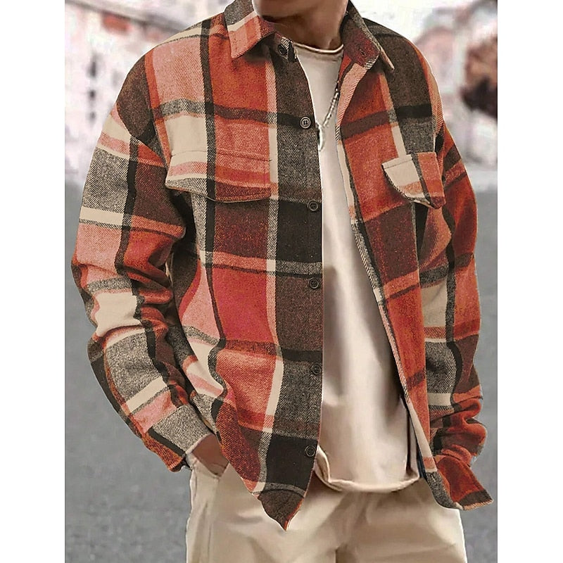 Plaid Flannel Overshirt Men's Long Sleeve Button-Up Shacket – Casual, Office, Fall Layering Gift