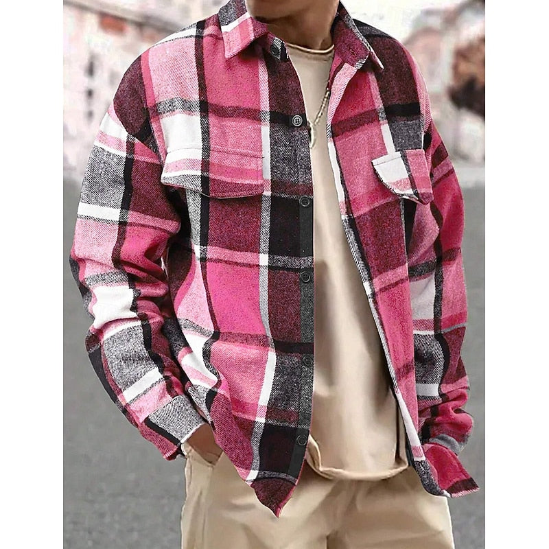 Plaid Flannel Overshirt Men's Long Sleeve Button-Up Shacket – Casual, Office, Fall Layering Gift