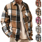 Plaid Flannel Overshirt Men's Long Sleeve Button-Up Shacket – Casual, Office, Fall Layering Gift