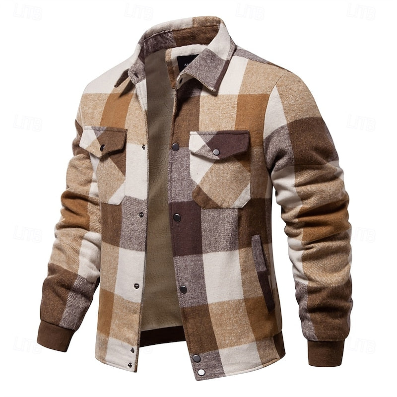 Plaid Flannel Shirt Jacket Men's Button-Up Shacket with Chest Pockets – Casual, Winter Layering