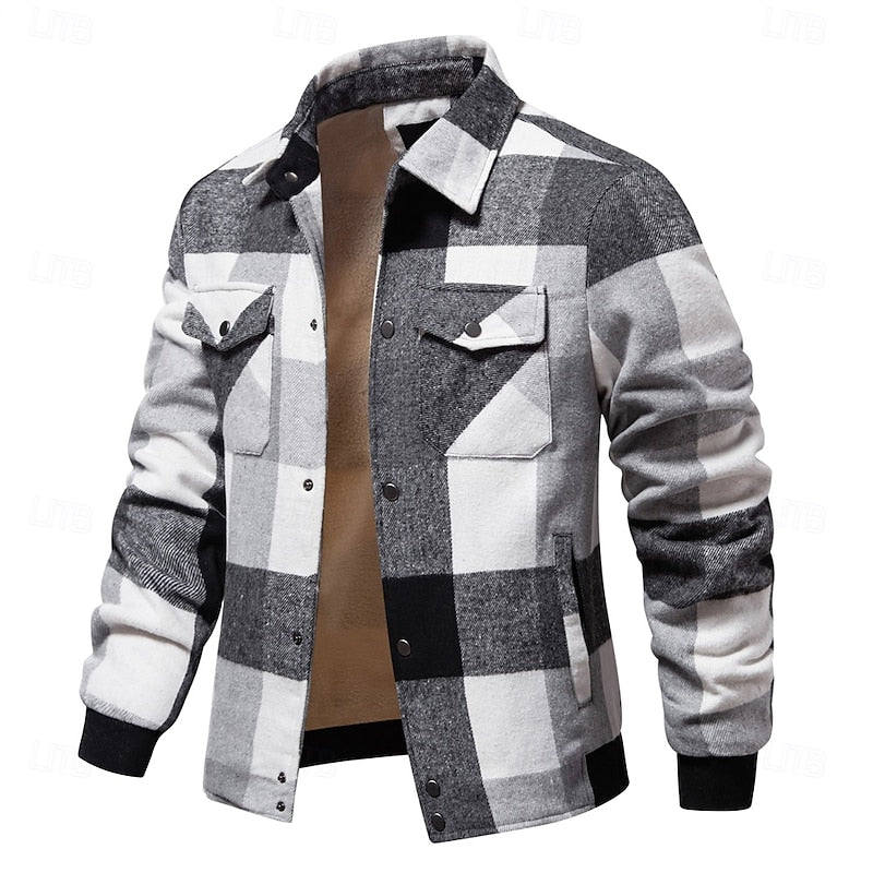 Plaid Flannel Shirt Jacket Men's Button-Up Shacket with Chest Pockets – Casual, Winter Layering