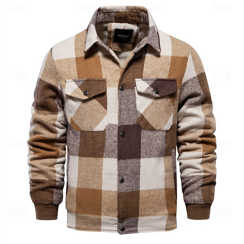 Plaid Flannel Shirt Jacket Men's Button-Up Shacket with Chest Pockets – Casual, Winter Layering