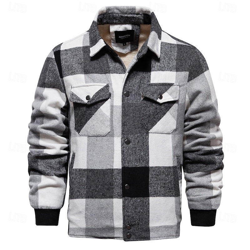 Plaid Flannel Shirt Jacket Men's Button-Up Shacket with Chest Pockets – Casual, Winter Layering