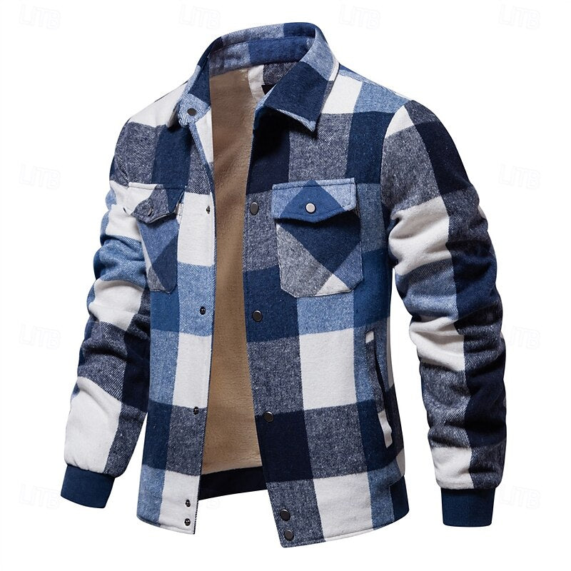 Plaid Flannel Shirt Jacket Men's Button-Up Shacket with Chest Pockets – Casual, Winter Layering