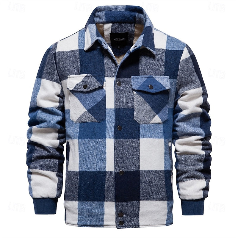 Plaid Flannel Shirt Jacket Men's Button-Up Shacket with Chest Pockets – Casual, Winter Layering