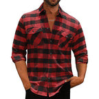 Plaid Flannel Shirt Men's Long Sleeve Black White Check with Chest Pockets – Casual, Office