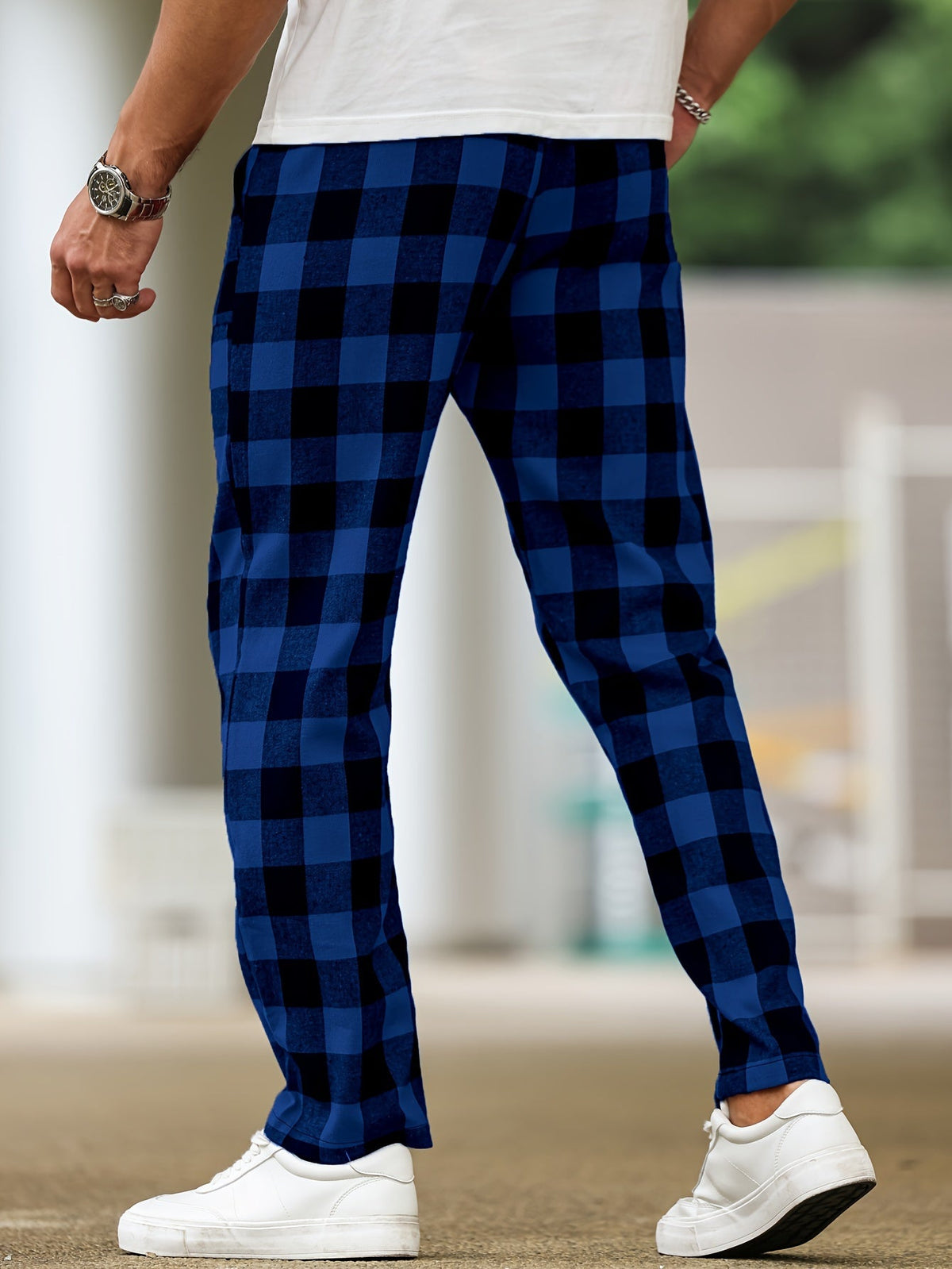 Plaid Lounge Pants Men's Black White Drawstring Relaxed Fit – Casual, Loungewear, Everyday, Gift