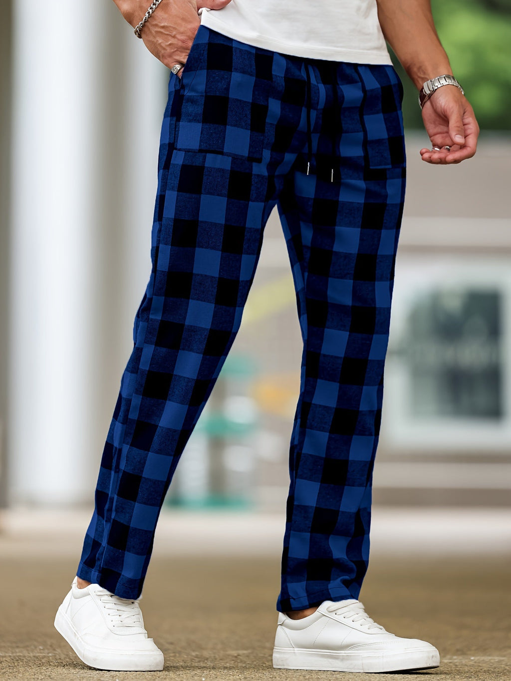 Plaid Lounge Pants Men's Black White Drawstring Relaxed Fit – Casual, Loungewear, Everyday, Gift