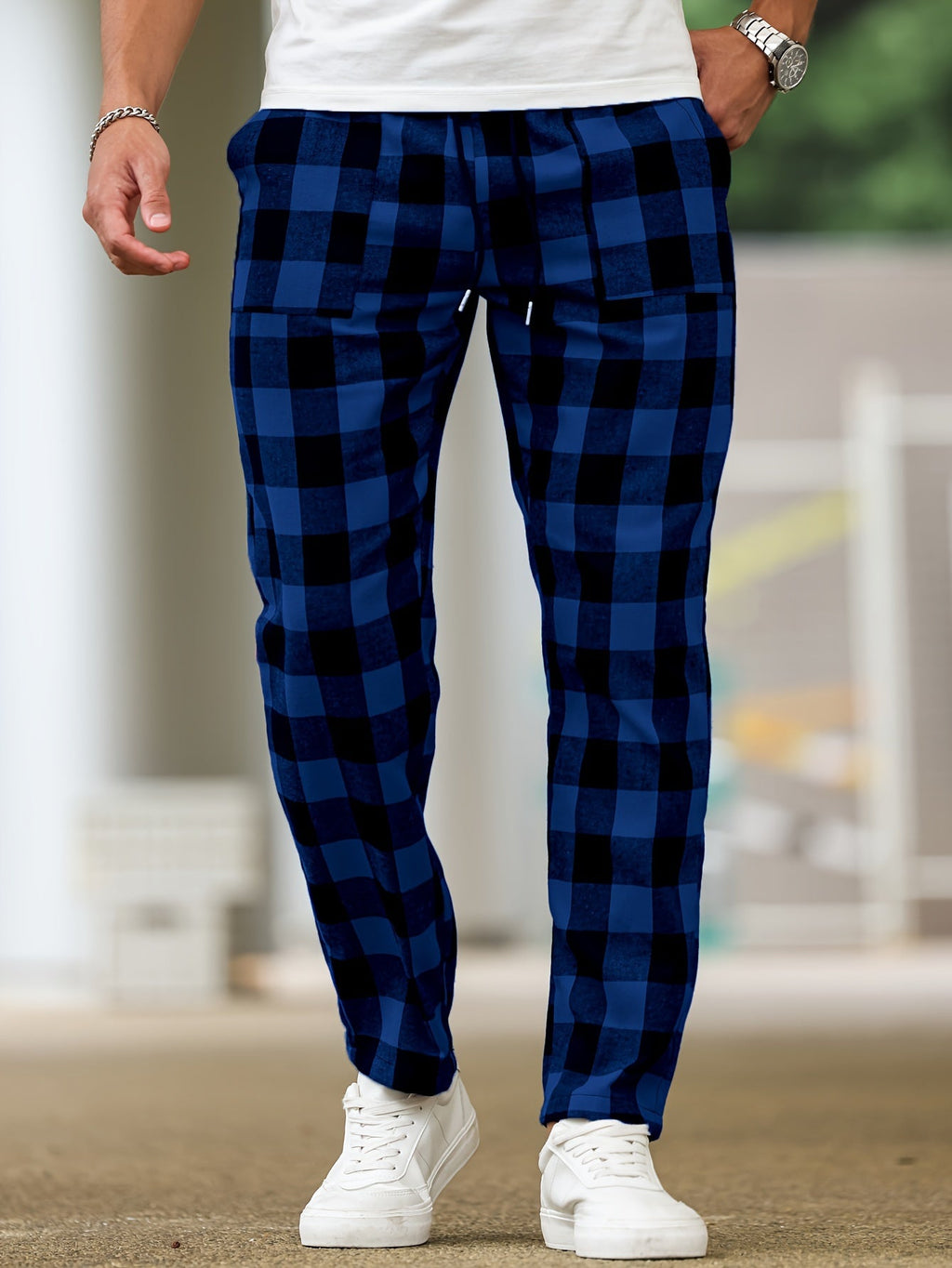 Plaid Lounge Pants Men's Black White Drawstring Relaxed Fit – Casual, Loungewear, Everyday, Gift