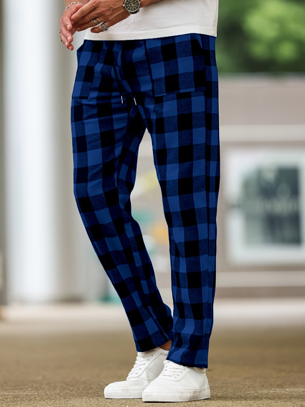 Plaid Lounge Pants Men's Black White Drawstring Relaxed Fit – Casual, Loungewear, Everyday, Gift