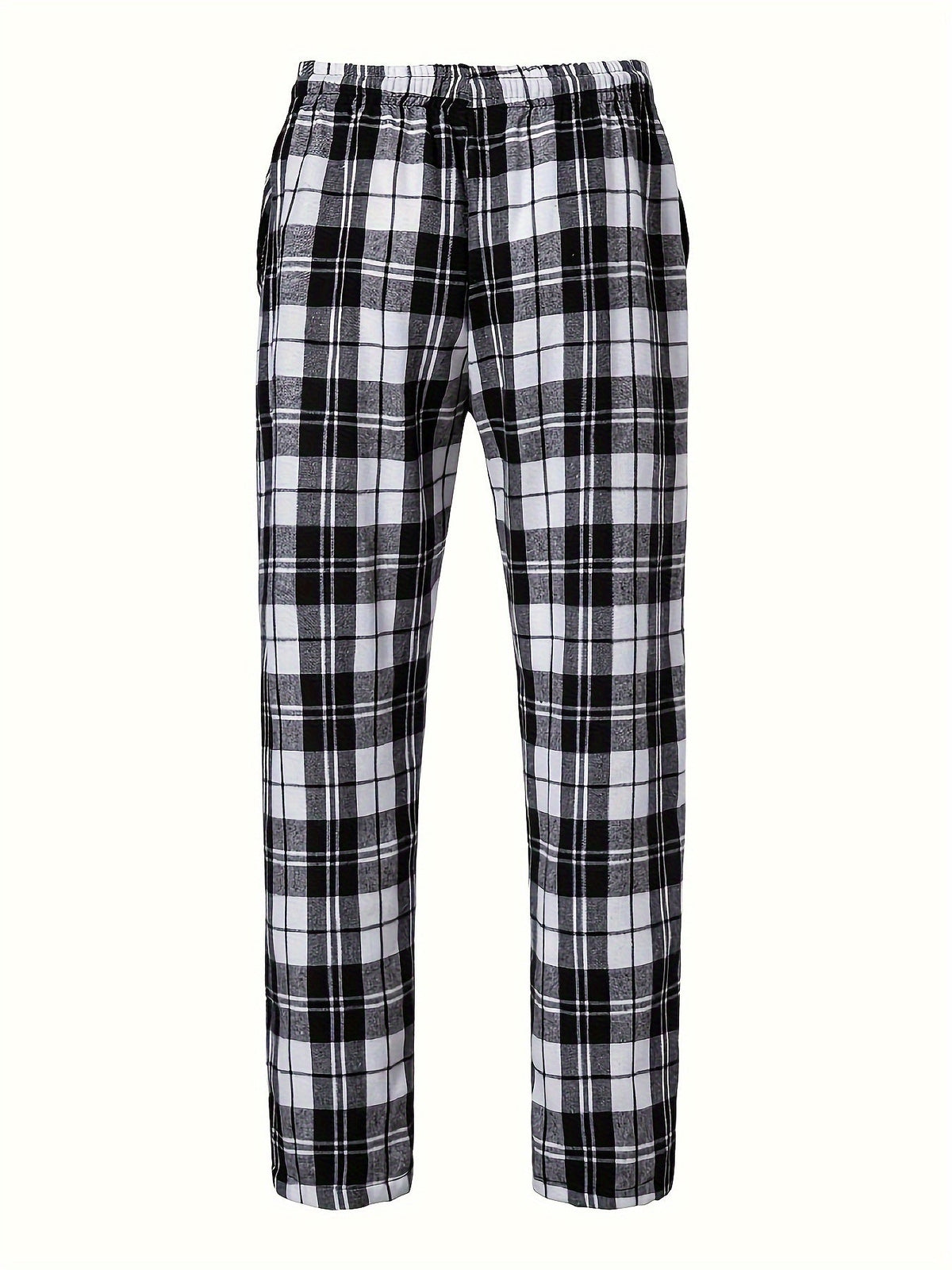 Plaid Lounge Pants Men's Black White Drawstring Relaxed Fit – Casual, Loungewear, Everyday, Gift