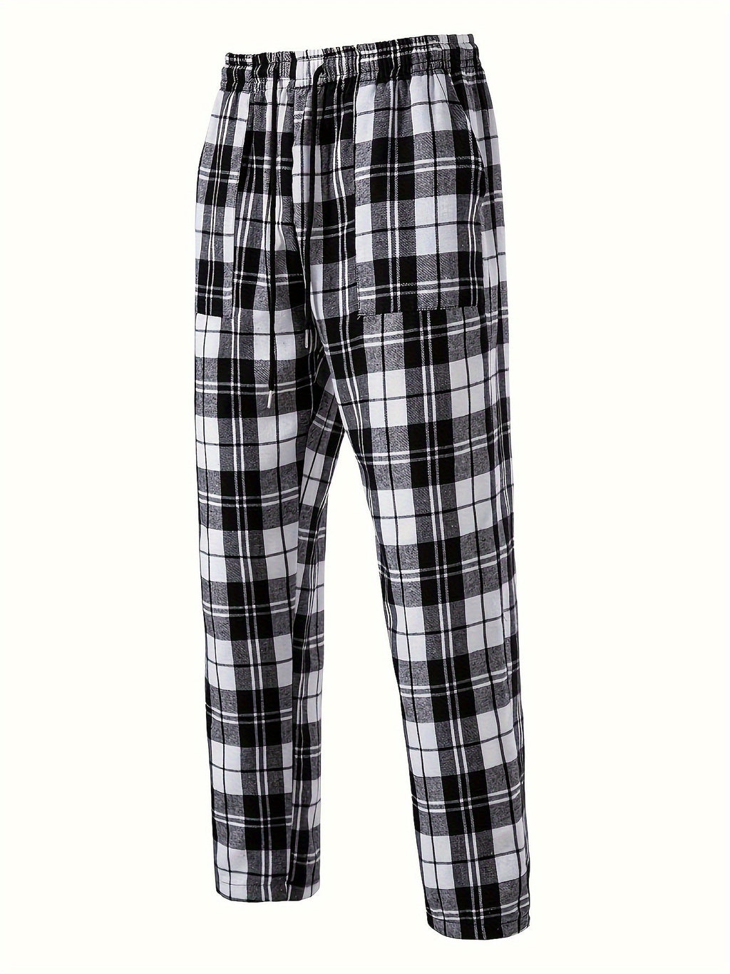 Plaid Lounge Pants Men's Black White Drawstring Relaxed Fit – Casual, Loungewear, Everyday, Gift