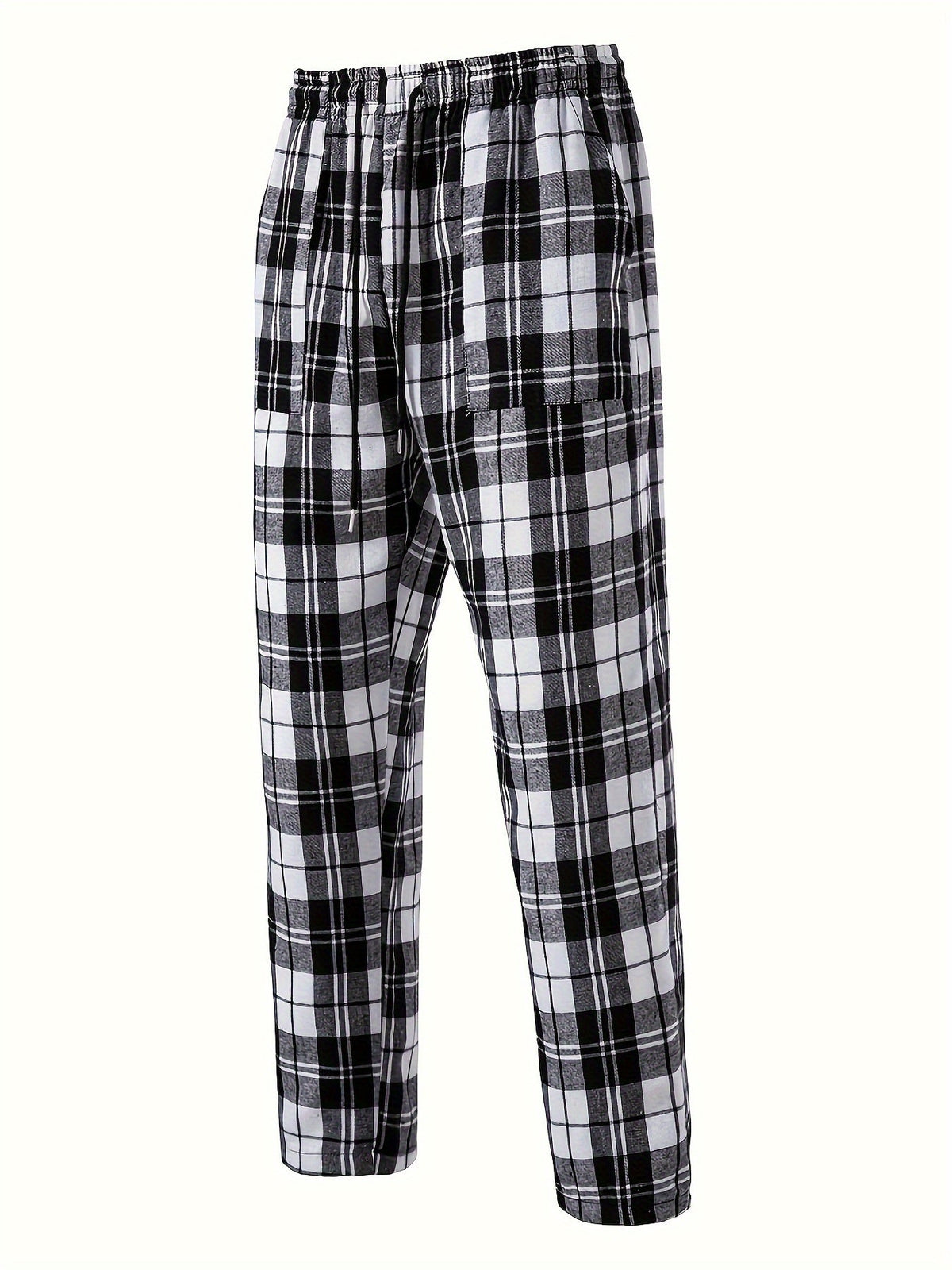 Plaid Lounge Pants Men's Black White Drawstring Relaxed Fit – Casual, Loungewear, Everyday, Gift