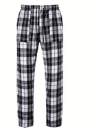 Plaid Lounge Pants Men's Black White Drawstring Relaxed Fit – Casual, Loungewear, Everyday, Gift