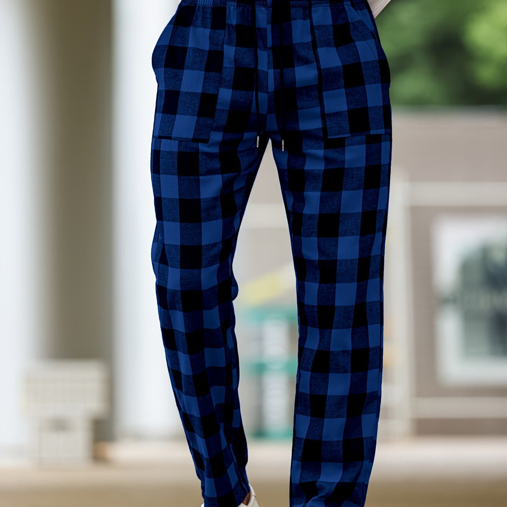 Plaid Lounge Pants Men's Black White Drawstring Relaxed Fit – Casual, Loungewear, Everyday, Gift