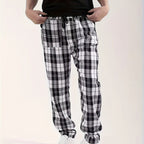Plaid Lounge Pants Men's Black White Drawstring Relaxed Fit – Casual, Loungewear, Everyday, Gift