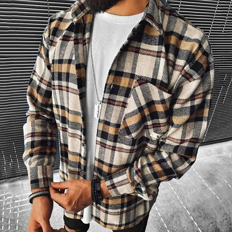 Plaid Overshirt Men's Long Sleeve Button-Up Shacket – Casual, Office · Faylori