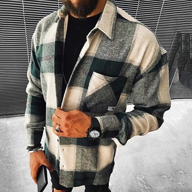 Plaid Overshirt Men's Long Sleeve Button-Up Shacket – Casual, Office · Faylori