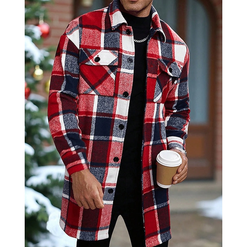 Plaid Overshirt Men's Long Sleeve Button-Up Shacket with Chest Pockets – Casual, Fall Layering Jacket