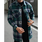 Plaid Overshirt Men's Long Sleeve Button-Up Shacket with Chest Pockets – Casual, Fall Layering Jacket