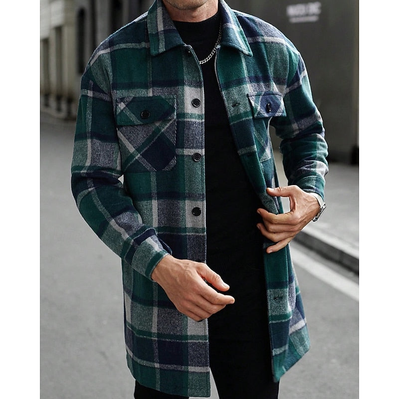 Plaid Overshirt Men's Long Sleeve Button-Up Shacket with Chest Pockets – Casual, Fall Layering Jacket