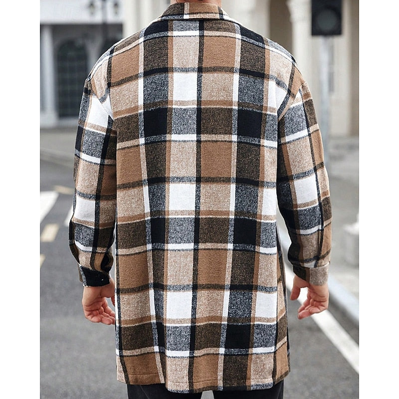 Plaid Overshirt Men's Long Sleeve Button-Up Shacket with Chest Pockets – Casual, Fall Layering Jacket