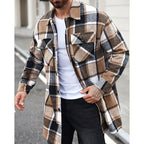 Plaid Overshirt Men's Long Sleeve Button-Up Shacket with Chest Pockets – Casual, Fall Layering Jacket