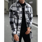 Plaid Overshirt Men's Long Sleeve Button-Up Shacket with Chest Pockets – Casual, Fall Layering Jacket