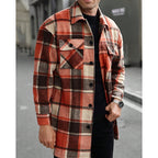 Plaid Overshirt Men's Long Sleeve Button-Up Shacket with Chest Pockets – Casual, Fall Layering Jacket