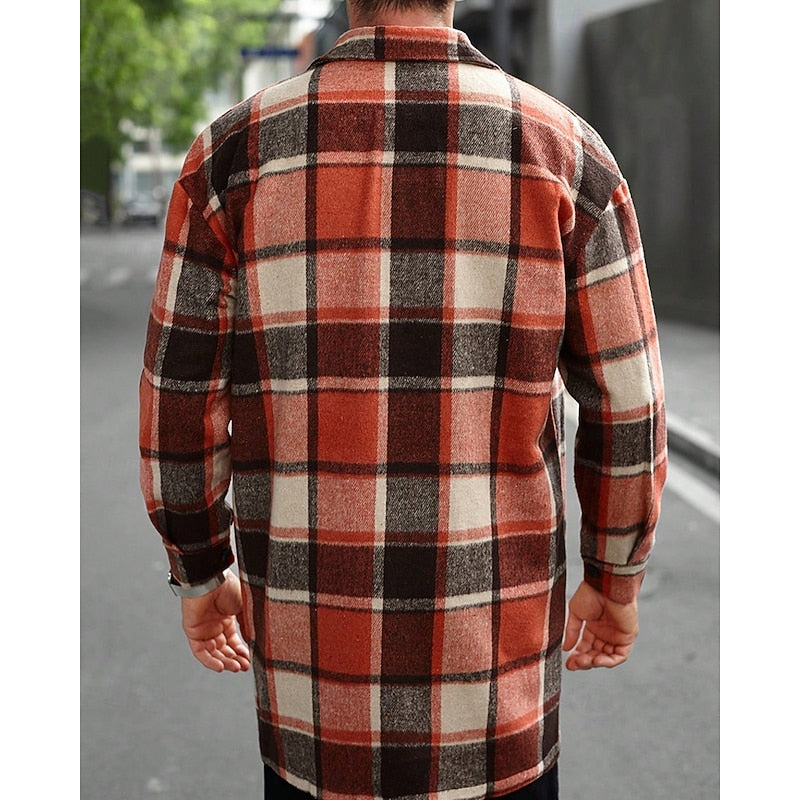 Plaid Overshirt Men's Long Sleeve Button-Up Shacket with Chest Pockets – Casual, Fall Layering Jacket
