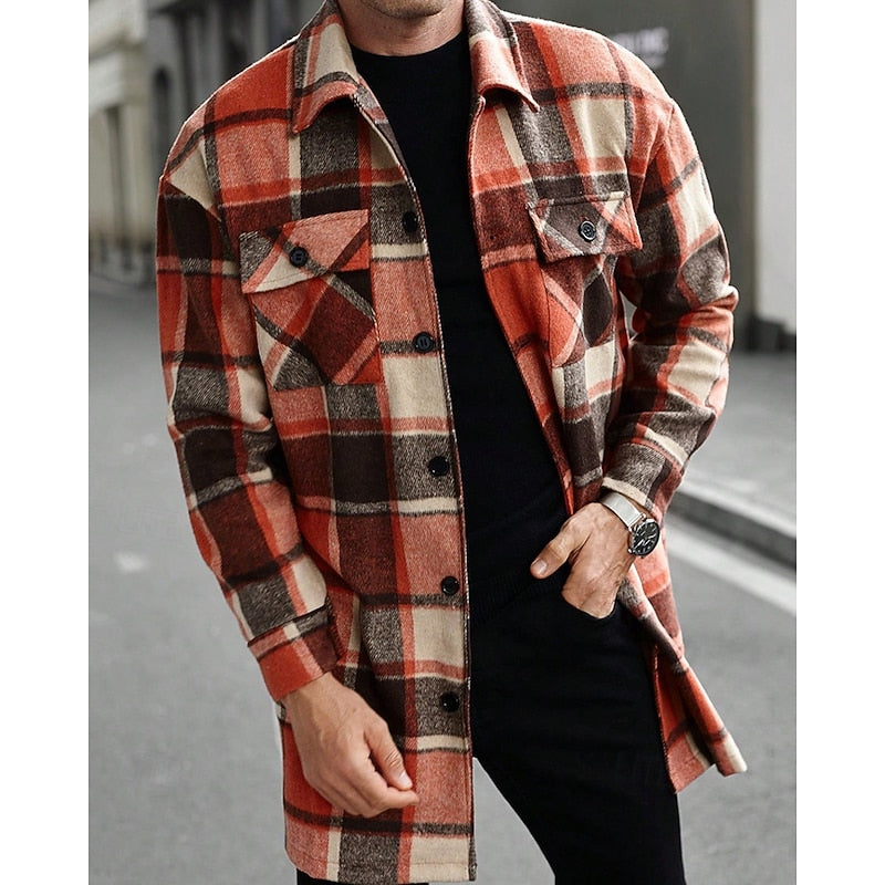 Plaid Overshirt Men's Long Sleeve Button-Up Shacket with Chest Pockets – Casual, Fall Layering Jacket