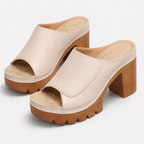 Platform Heel Mules Women's Tan Peep Toe Chunky Block Heel Sandals – Office, Casual
