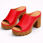 Platform Heel Mules Women's Tan Peep Toe Chunky Block Heel Sandals – Office, Casual