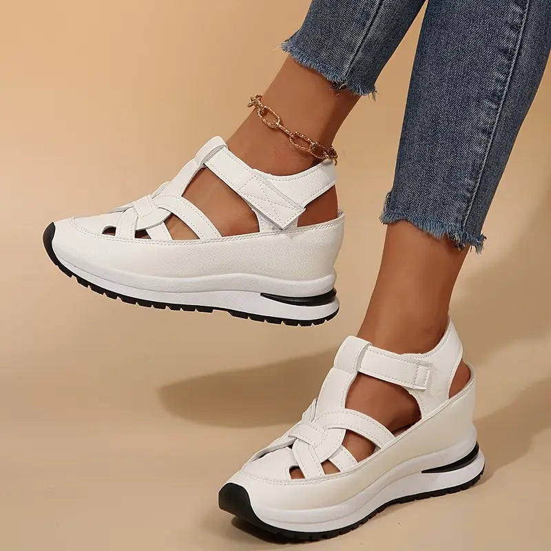 Platform Sandals White Cutout Closed Toe Women's – Casual, Summer, Everyday Comfort Walking
