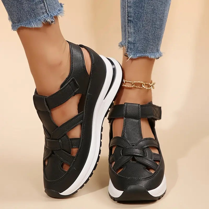 Platform Sandals White Cutout Closed Toe Women's – Casual, Summer, Everyday Comfort Walking